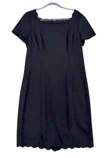 Talbots Black‎ Scalloped Neckline Short Sleeve Sheath Dress Size 12