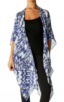 Michael Stars Blue White Abstract Aztec Print‎ Sheer Cover Up Kimono