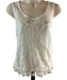 Womens Sleeveless Lace Top Blouse Suede Back Tasseled Hem Shirt  S Mind Code u B