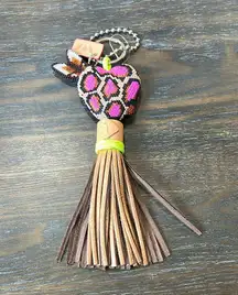 Consuela Pink and Brown Leopard print Heart Tassel Keychain