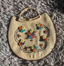 Embroidered round wicker Cottagecore bag