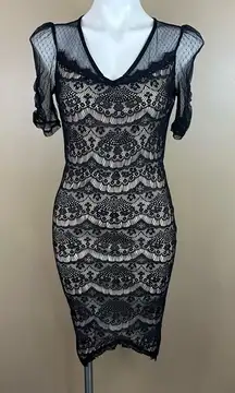 Fire Los Angeles Black Stretchy Lace Bodycon Sheath Dress XS Goth Witchy Vamp