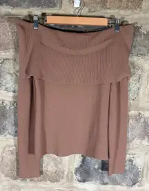 Aritzia Wilfred Nola Off the Shoulder Ribbed Long Sleeve Top Neutral Toned Large