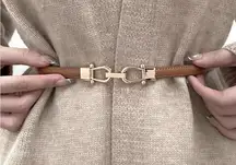 Stylish PU Leather Thin Belt Metal Simple‎ Hook Buckle Adjustable Waist Band