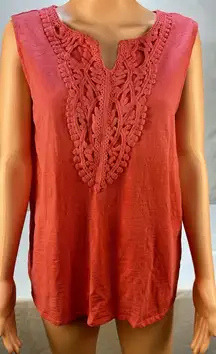Grace Elements • Women's Tank Top With Crochet Detail •‎ Color Coral • Size XL
