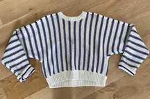 T by Alexander Wang - Striped Chunky Knit Sweater in White & Blue