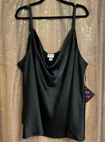 Ava & Viv Black Silky Satin Cowl Neck Blouse Top 3X NWT