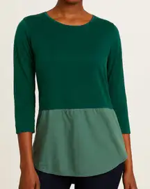 COS Green Cotton & Silk Contrast Hem Top