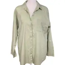 Buru Womens Button Up Shirt Pocket Long Sleeve Collared Green Top Blouse SZ S