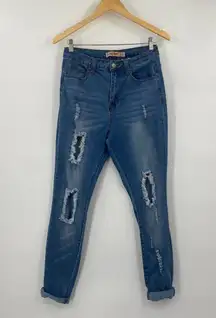 Judy Blue  High Rise Ripped Distressed Stretch Denim Skinny Jeans Light Wash 9/29