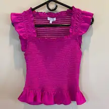 TCEC Pink Smocked Ruffled Cap Sleeve Blouse