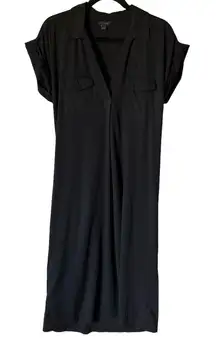 Ann Taylor Shirtdress Size L Black Midi Collared Cuffed Sleeves Classic Chic