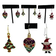 None Christmas Earrings: Tree Ornament Light Bulb Santa Claus Bundle Lot of 3 Pairs