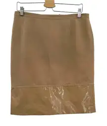 MaxMara Camel Mixed Media Patent Hem Pencil Skirt Size‎ US 12
