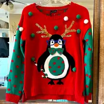 Christmas Sweater Penguin Sequins Antlers Womens Petite Small Comfy Ugly