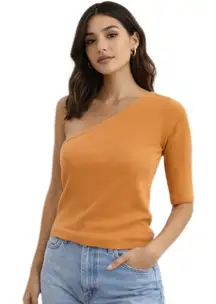 Vero Moda NWT Ribbed One Shoulder Short Sleeve Top XS Orange Casual Knit​