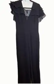 June & Hudson Large Black Jumpsuit Sheer Flutter Sleeves Black Closet Staple