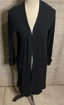 Michael Stars Womens Black Ribbed Long‎ Sleeve Open Front Cardigan XS