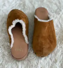 Beek‎ Anthropology Suede Clogs Shearling Lined Wooden Platform Slip On Mules