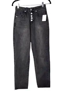 Y2K High Rise Straight Leg Button Front Yoke Mom Jean Faded Black Wash 24 NWT