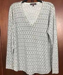 Marled Gray Print V-Neck Sweater XL