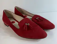 Rizell Red Suede Flats Loafers Pointed Toe Tassles Women's 10M
