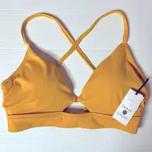 Shade & Shore  Mustard Yellow Longline Cut Out Bikini Top Size 34D New!