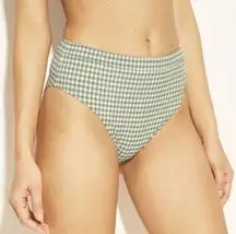 Shade & Shore Paradise High Waist High Leg Seersucker Bikini Bottom Sage Gingham
