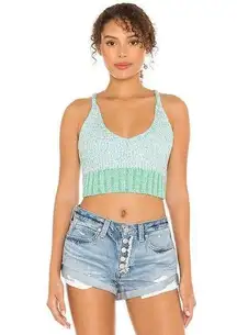 Free People Intimately Here All Day Knit Bralette Brami Crop Top Blue Medium