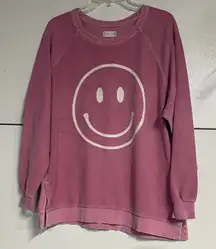 ALTARD STATE WOMENS PINK WHITE SMILEY CREWNECK PULLOVER SWEATSHIRT LARGE