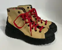 Camper Teix lace up boots tan canvas black sole women's size 38 gorpcore