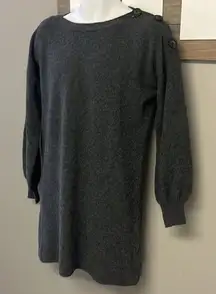 Madewell Heather Gray Merino Wool Pullover Sweater Dress w/ Button Accent-Medium