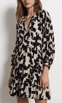 BA&SH Pulse Printed Split Neck Mini Dress In Black