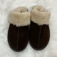 Minnetonka Brown Suede Leather Faux Shearling Slipper 11