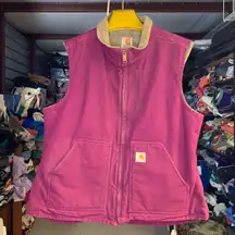 Carhartt Canvas Sherpa Lined Vest Gilet Purple Women’s XL Work Full Zip