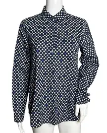 J Crew Shirt‎ Womens 4 Floral Popover Blouse Navy Blue White Flower Bud Print