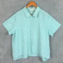 J. Jill Linen Plus Size Button Up Shirt Light Teal Blue Size XL