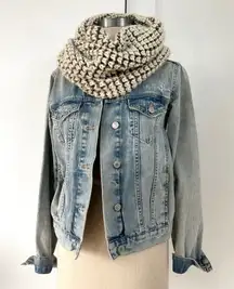 Chunky Knit Infinity Scarf Cream Brown Boho Winter Warm Cottagecore Minimalist