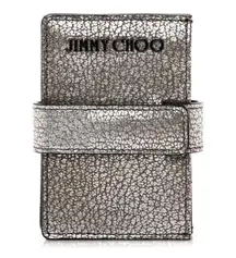 JIMMY CHOO Metallic Grainy Goatskin Myla Gusseted Card Holder Platinum