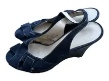 Collection by Chadwick's Navy Open Toe Wedge Heels Sling back Size 9 Womens