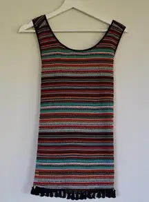 NWT laundry by Shelli segal multi stripe cross back tank top fringe M southwest