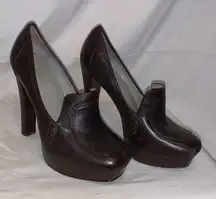 Ladies Calvin Klein Brown Leather Platform High Heels LIKE NEW CONDITION Nords