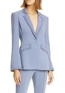 Cinq a Sept Kayden Slate Blue Beaded Blazer & Pants Matching Suit Set Size 0 NWT