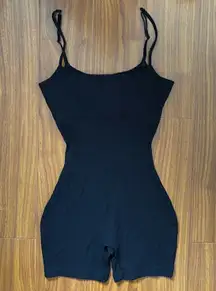 Skims Black Ribbed Cotton Jumpsuit Shorts