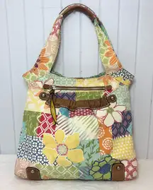 Vintage Fossil Original Brand Patchwork/Floral Canvas Bag With Leather Detail