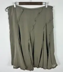 DKNY Vtg Y2K Silk Midi Skirt Women 14 Brown Green Forest Fairy Whimsigoth Earthy