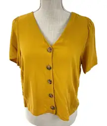 Urban Romantics Crop Top Blouse Womens M Mustard Button Up Flowy Casual‎ Preppy