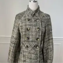 Badgley Mischka Tweed Double Breasted Coat Green 2