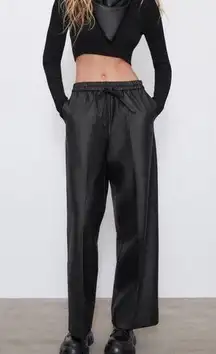 Zara Blogger Favorite Black Faux Leather Straight Leg Pants Large