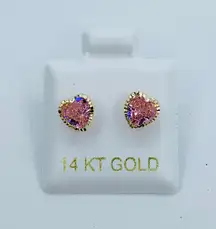 Real 14k Gold Studs Earrings Pink Heart